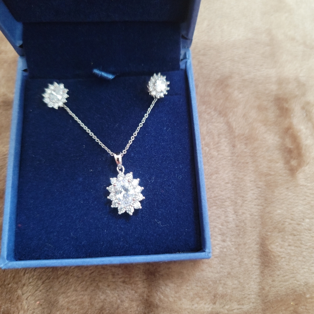 CZ Earring and necklace set sterling/stainless